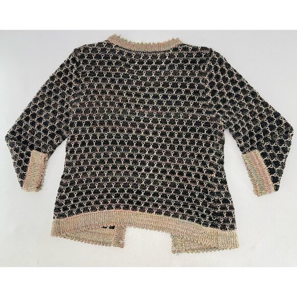 Roz & Ali Women’s Knit 3/4 Sleeve Metallic Weave Cardigan Sweater Sz M Preppy - Picture 2 of 9